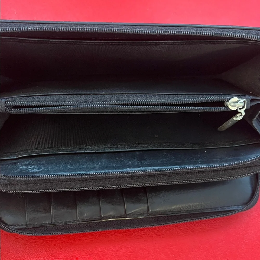 Coach Accordion Wallet Black 7.25”L 4”W